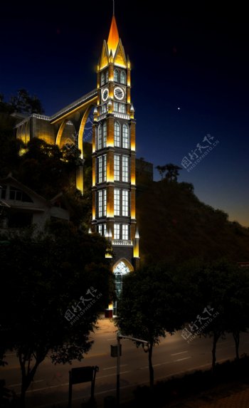 公园电梯塔夜景亮化效果图