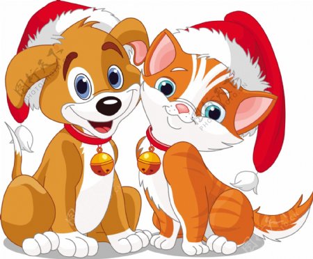 圣诞节可爱的猫和狗矢量