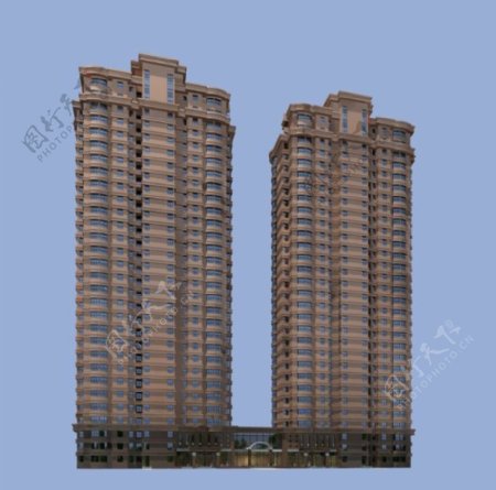 褐色高层住宅商业商场建筑3D模型