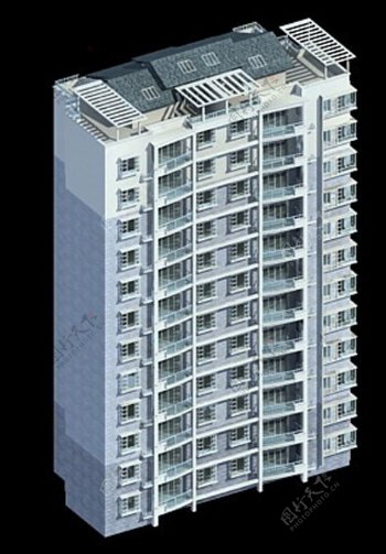 斜坡顶高层住宅建筑3D模型