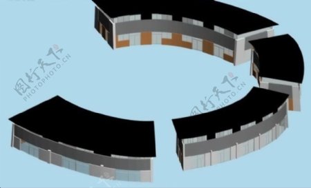 圆弧型工厂厂房3D模型设计