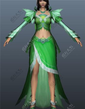 绿色装饰女性人物游戏模型