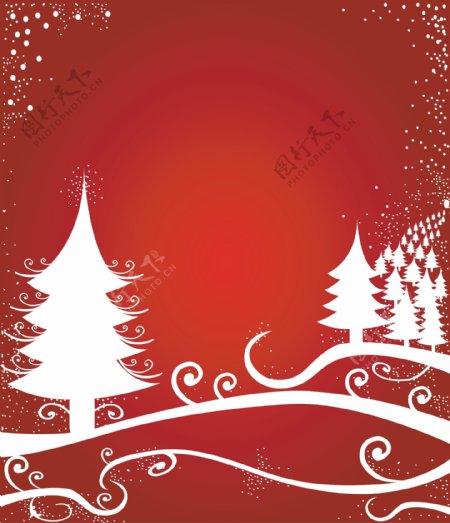 矢量红色背景圣诞树素材