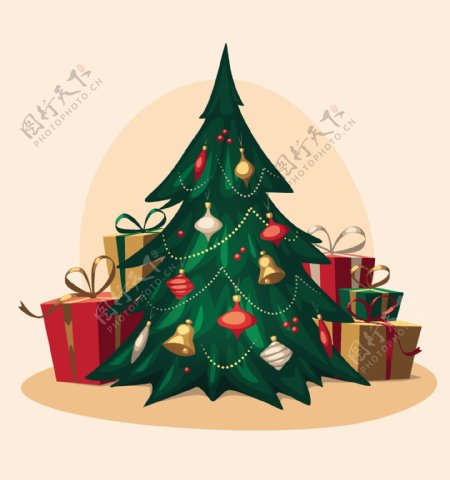 圣诞树礼物盒矢量源文件