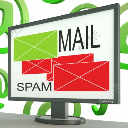 邮件和垃圾邮件的信封上的监视器显示在线留言
