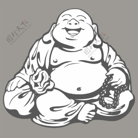 中国传统佛教弥勒佛笑口常开大肚矢量图
