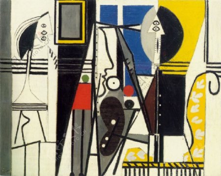 1928Lepeintreetsonmod濡塭西班牙画家巴勃罗毕加索抽象油画人物人体油画装饰画