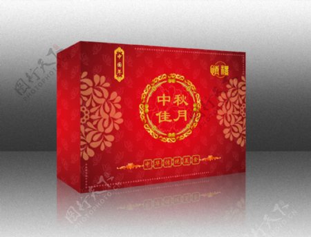 中秋佳月红色喜庆月饼包装盒PSD源文件