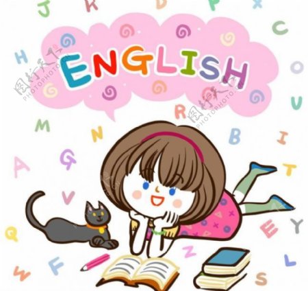 学习英语的女孩图片