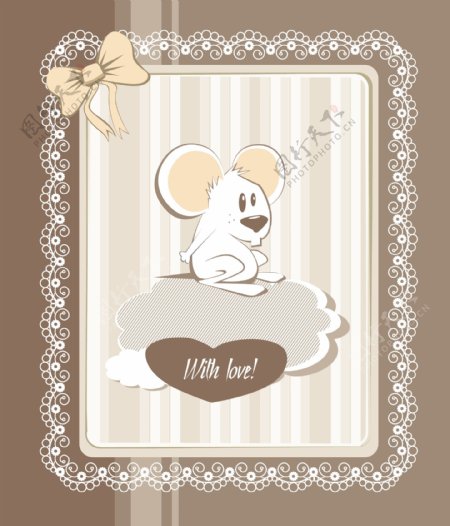 欧式花纹边框可爱小老鼠图片