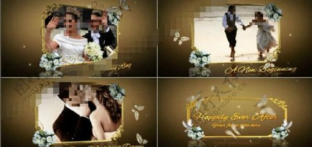 浪漫花朵边框中的婚礼影像展示AE模板
