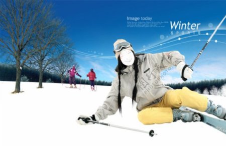滑雪的美女冬天风景图片