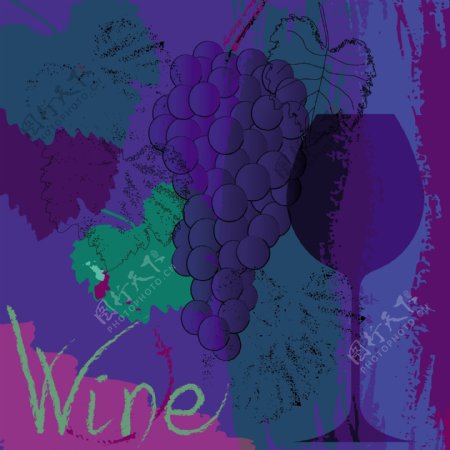 葡萄酒和葡萄紫菜单的海报