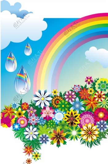 缤纷花朵彩虹背景图片