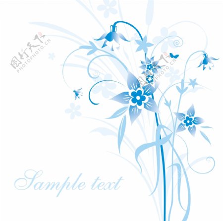 简约的蓝色手绘花卉和在背景矢量素材5文本模式