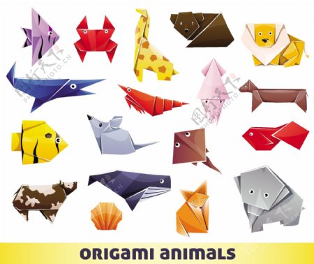 18款彩色折纸动物设计矢量素材