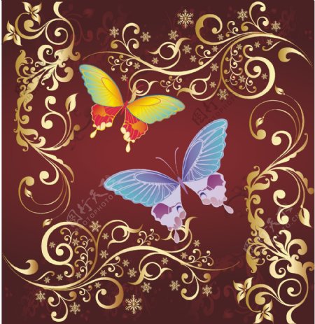 时尚华丽的图案和色彩的蝴蝶背景矢量素材