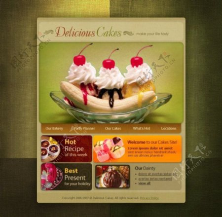 甜美蛋糕网站psd模板