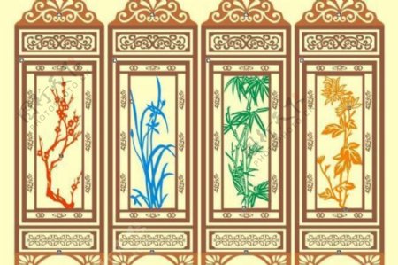 梅兰菊竹之窗花图片