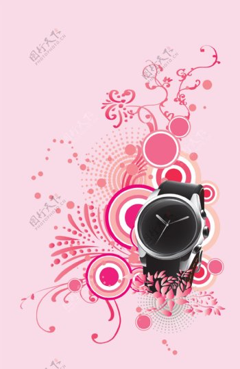 黑色款手表与时尚花纹炫彩时尚圆环