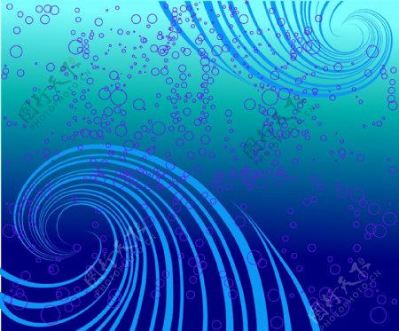 一个蓝色漩涡的视觉效果和泡泡背景矢量素材