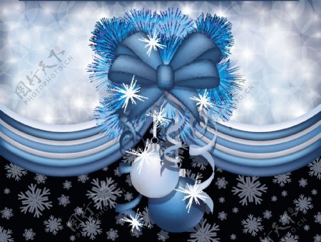 蓝色梦幻光斑蝴蝶结圣诞背景图片