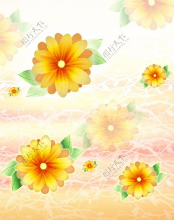 精美黄色花朵移动门图案PSD