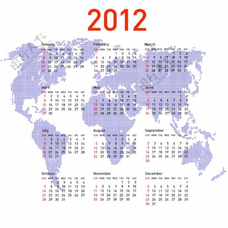 2012世界地图矢量日历