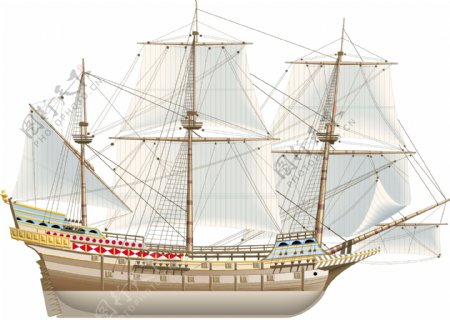 精美古代帆船矢量素材