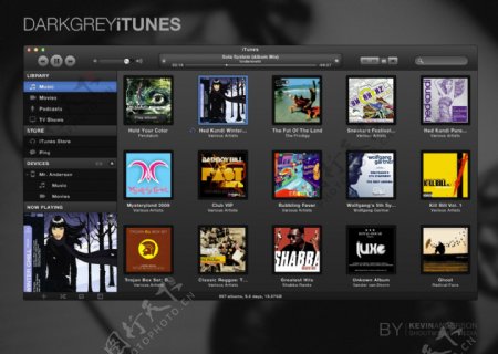 暗灰色的翻新的iTunes的界面PSD