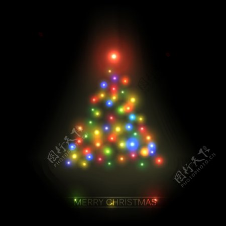 五彩灯光的圣诞树矢量素材