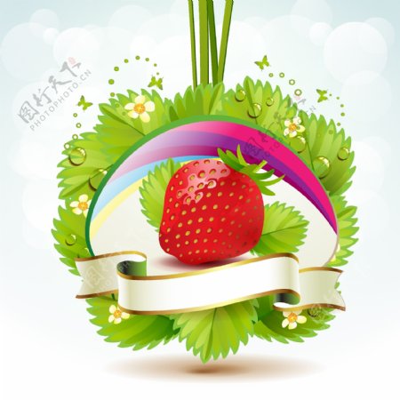 绿叶鲜花草莓标签图片