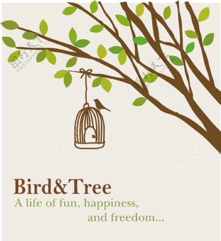 插画鸟和树