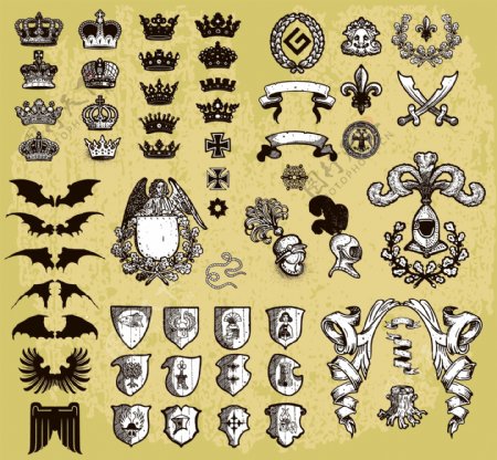 外国风情的贵族王冠及标志AI矢量图