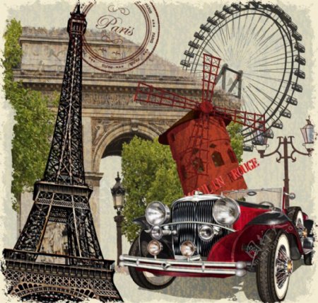复古法国元素海报矢量素材
