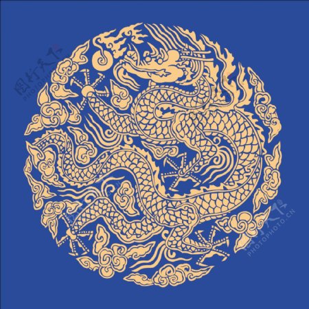 中国古典圆形金龙图案矢量素材sxzj