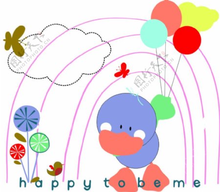 可爱卡通气球鸭子印花
