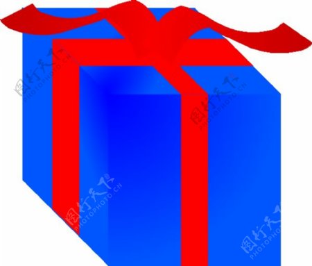 蓝色的礼品盒包裹着红丝带的剪辑艺术