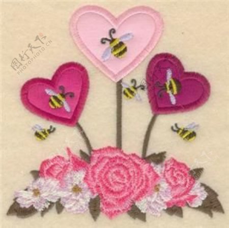 蜜蜂花朵花爱心心形免费素材