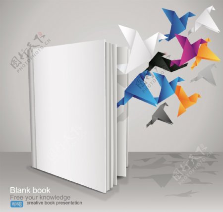书本飞出纸鹤创意设计矢量素材