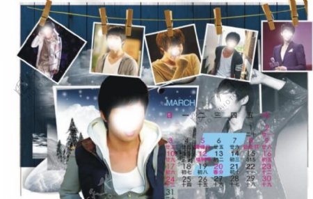 韩国明星帅哥男明星2013年3月份台历模板图片
