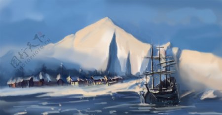 冬天寒冷轮船帆船