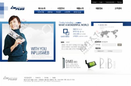 蓝色大气韩国网页模板PSD分层