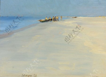 PederSeverinKroyerFishermenontheBeachatSkagen1891画家风景画静物油画建筑油画装饰画