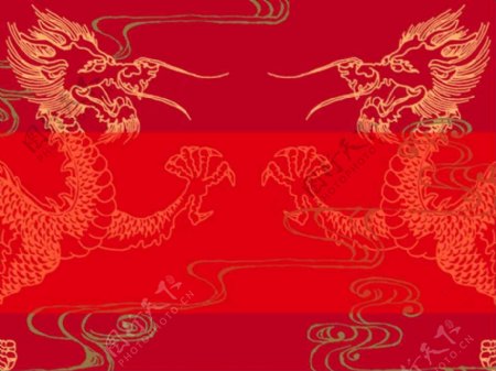 祥云龙图案中国红红色PPT模板