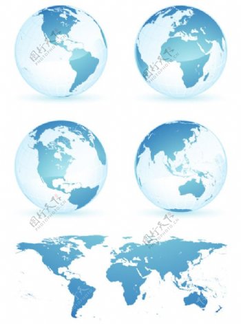 蓝色水晶地球世界地图矢量素材