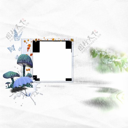 蝴蝶蘑菇雨伞相框背景设计图片