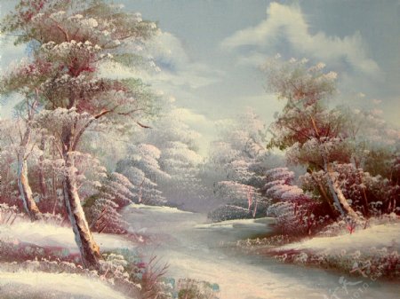 雪地油画图片