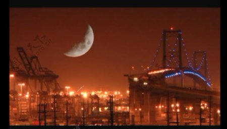 城市夜景月亮灯光视频