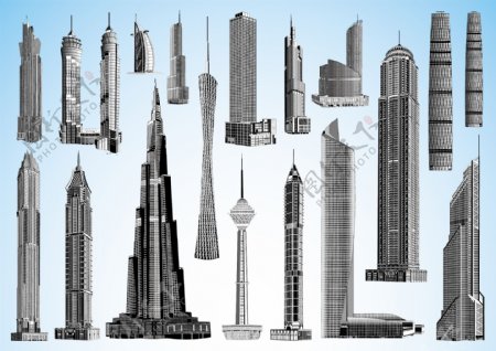 世界著名高楼大厦矢量素材